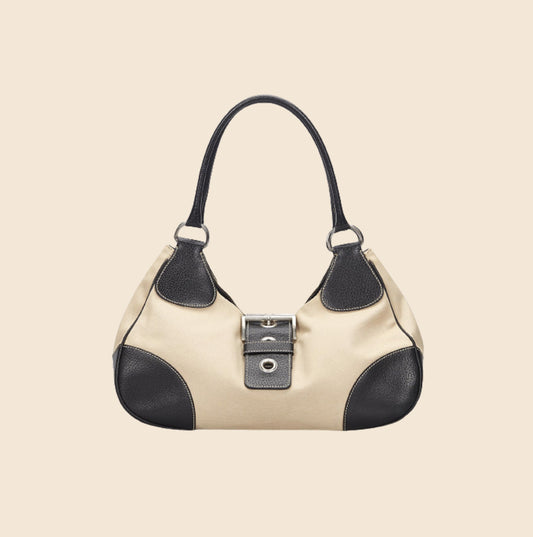 Vintage Women's Prada Nylon Patent Shoulder Mini Bag Black Yellow