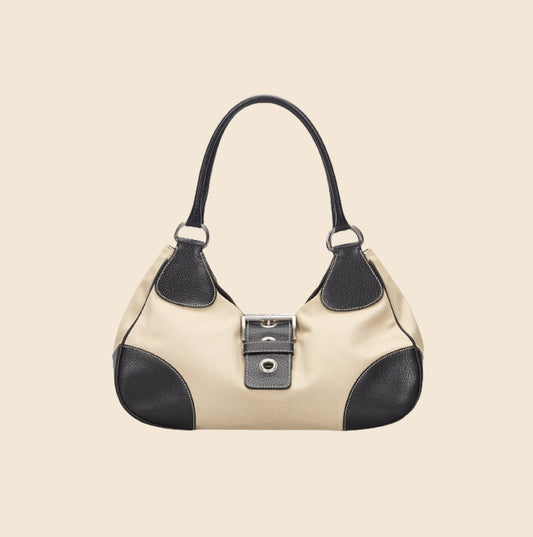 Prada - Black & Cream Patent Leather Shoulder Bag