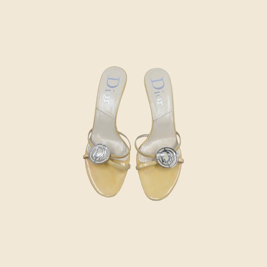 CHRISTIAN DIOR PASTEL YELLOW LOGO STRAP SANDALS