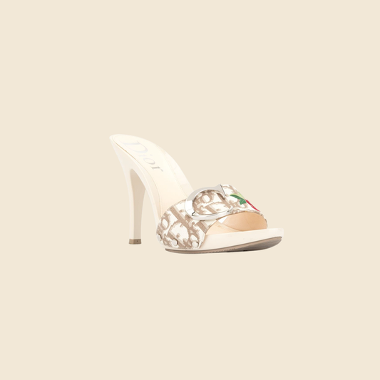 CHRISTIAN DIOR 2000s CREAM TROTTER EMBROIDERED FLOWERS MULES