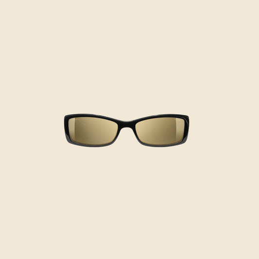 CHANEL BLACK GOLD MIRRORED LOGO SUNGLASSES
