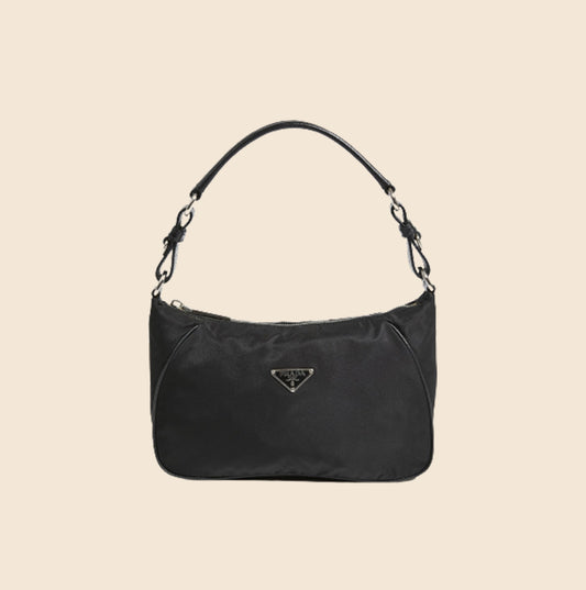 PRADA BLACK NYLON HOBO BAG