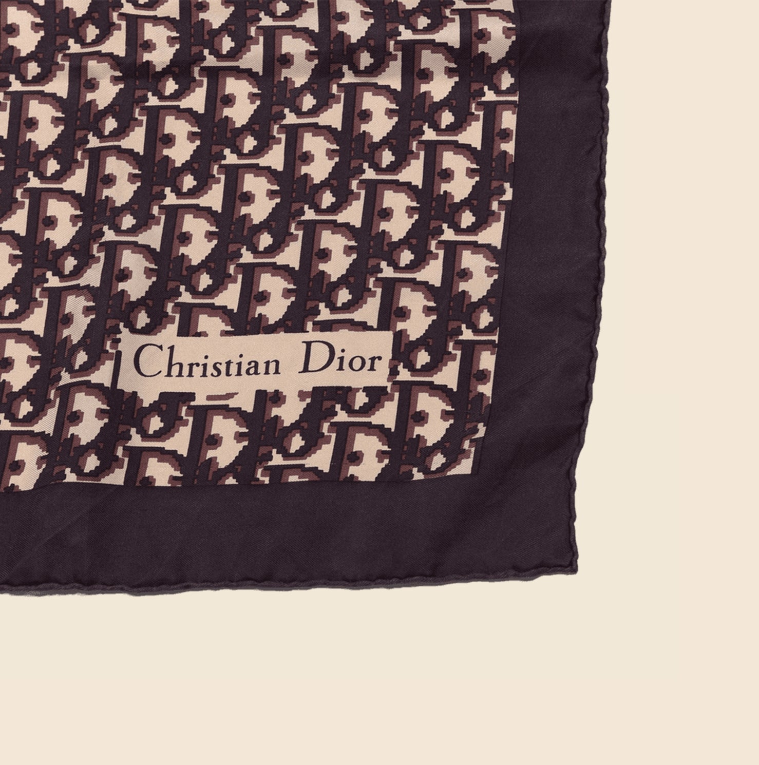 CHRISTIAN DIOR monogram brown silk scarf size 30''x30