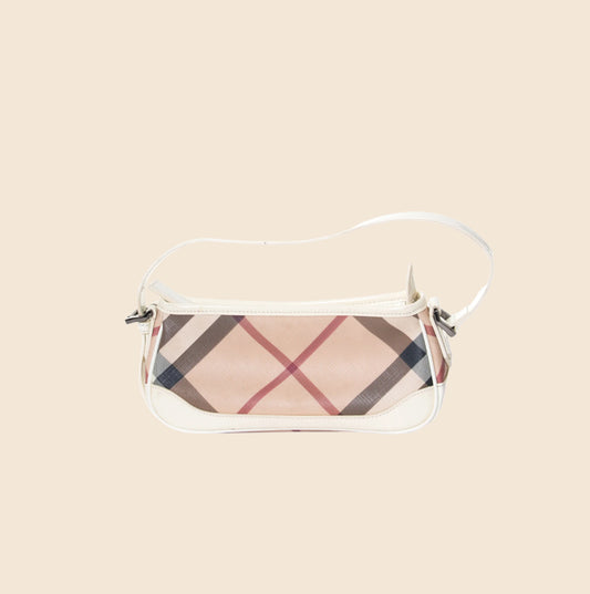 BURBERRY NOVA CHECK WHITE PATENT LEATHER SHOULDER BAG