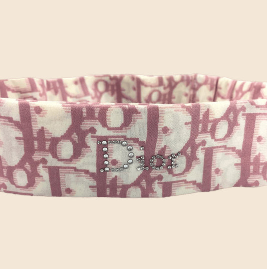 CHRISTIAN DIOR PINK DIORISSIMO CRYSTAL LOGO HEADBAND