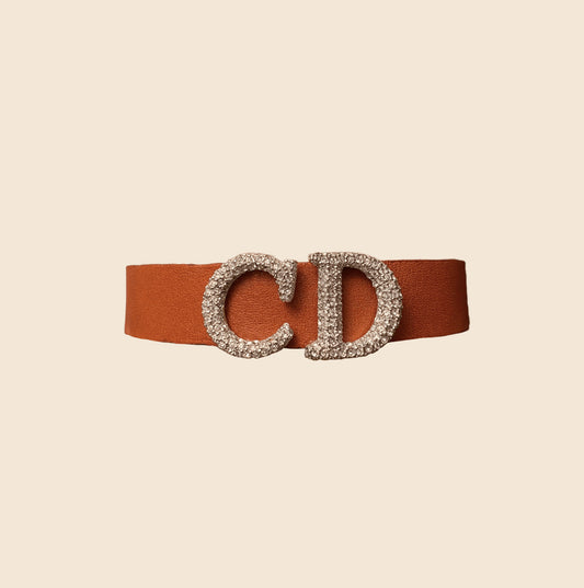 CHRISTIAN DIOR CD BROWN LEATHER CHOKER