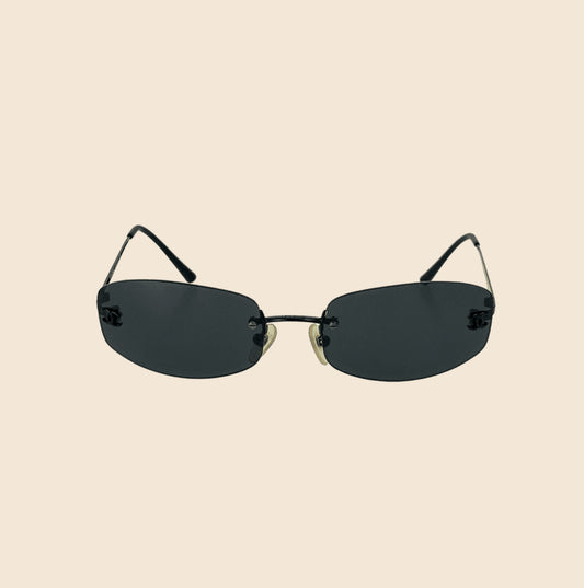 CHANEL 90s RIMLESS CC LOGO BLACK TRANSPARENT SUNGLASSES