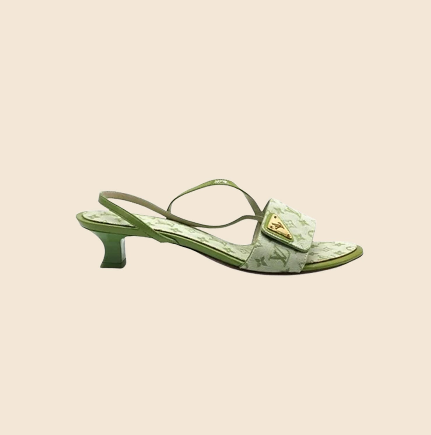 LOUIS VUITTON Women's 41 Monogram Sandals Mules Heels US 10 Green  Vintage