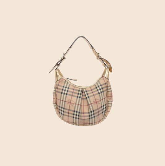 BURBERRY HAYMARKET GOLD RYDER HOBO BAG