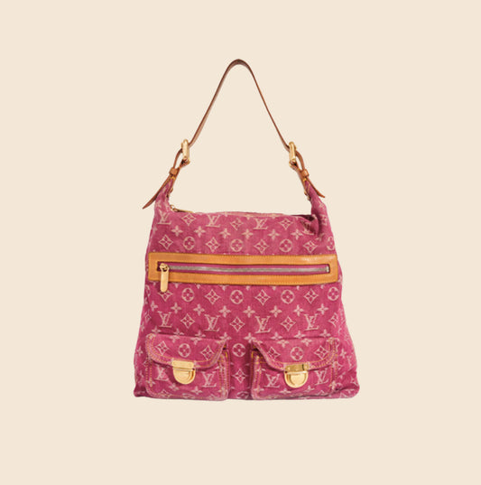 LOUIS VUITTON Mini Pleaty Monogram Denim Shoulder Handbag Fuchsia