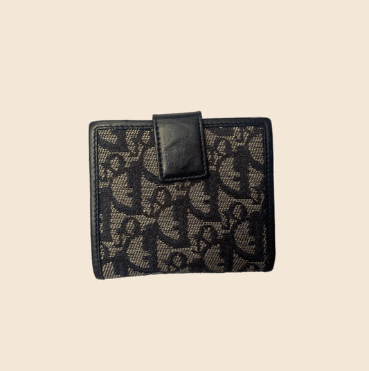 CHRISTIAN DIOR BLUE OBLIQUE CANVAS LOGO WALLET