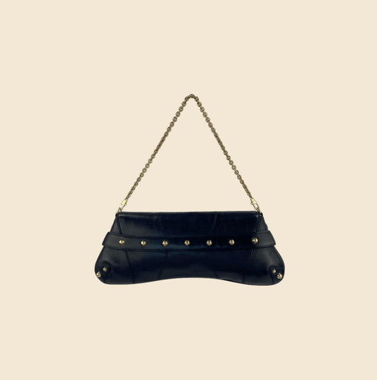 2000s GUCCI BY TOM FORD BLACK LEATHER HORSEBIT CLUTCH