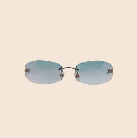 CHANEL 90s RED FLUO TONE TRANSPARENT RIMLESS SUNGLASSES