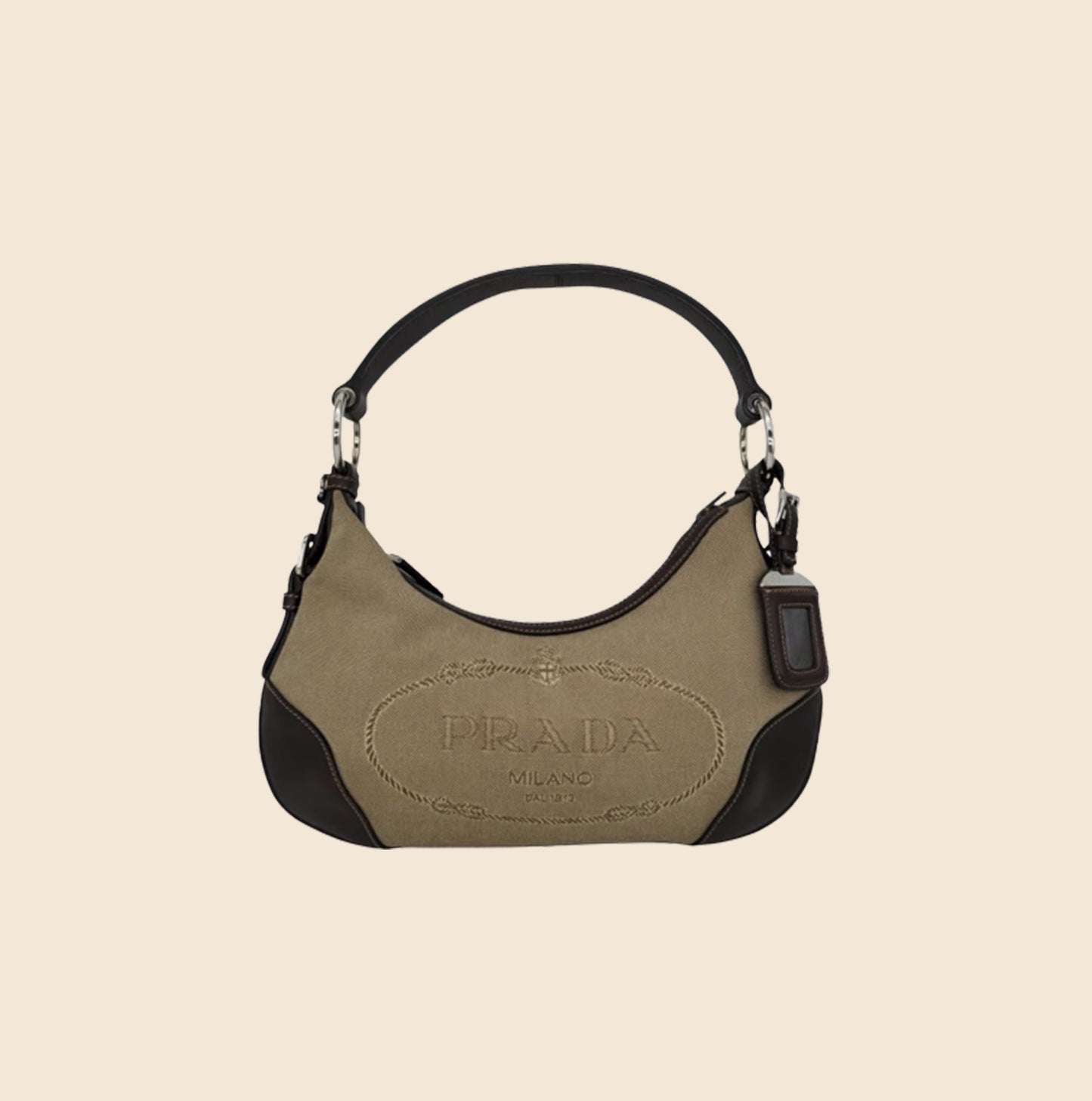 PRADA TAN LOGO BEIGE JACQUARD SHOULDER BAG – RDB