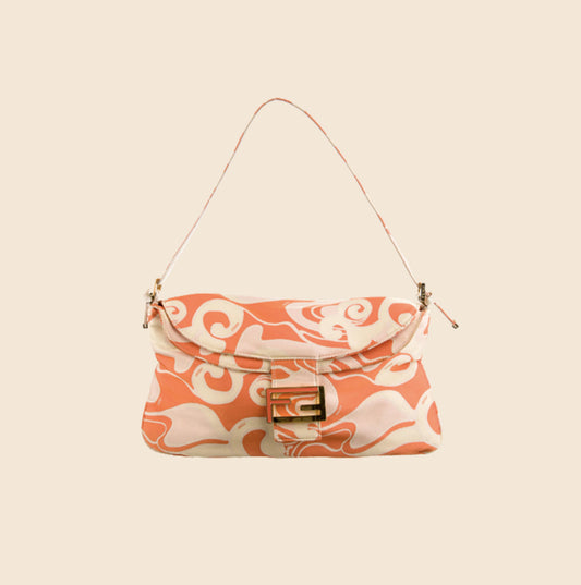 FENDI ORANGE PSYCHEDELIC SWIRL PRINT FLAP SHOULDER BAG
