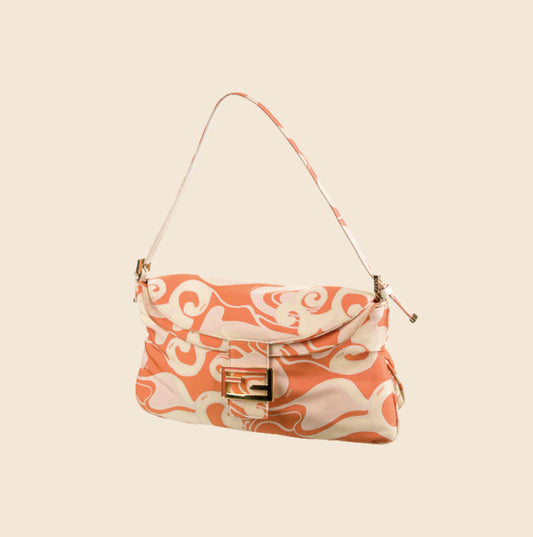 FENDI ORANGE PSYCHEDELIC SWIRL PRINT FLAP SHOULDER BAG