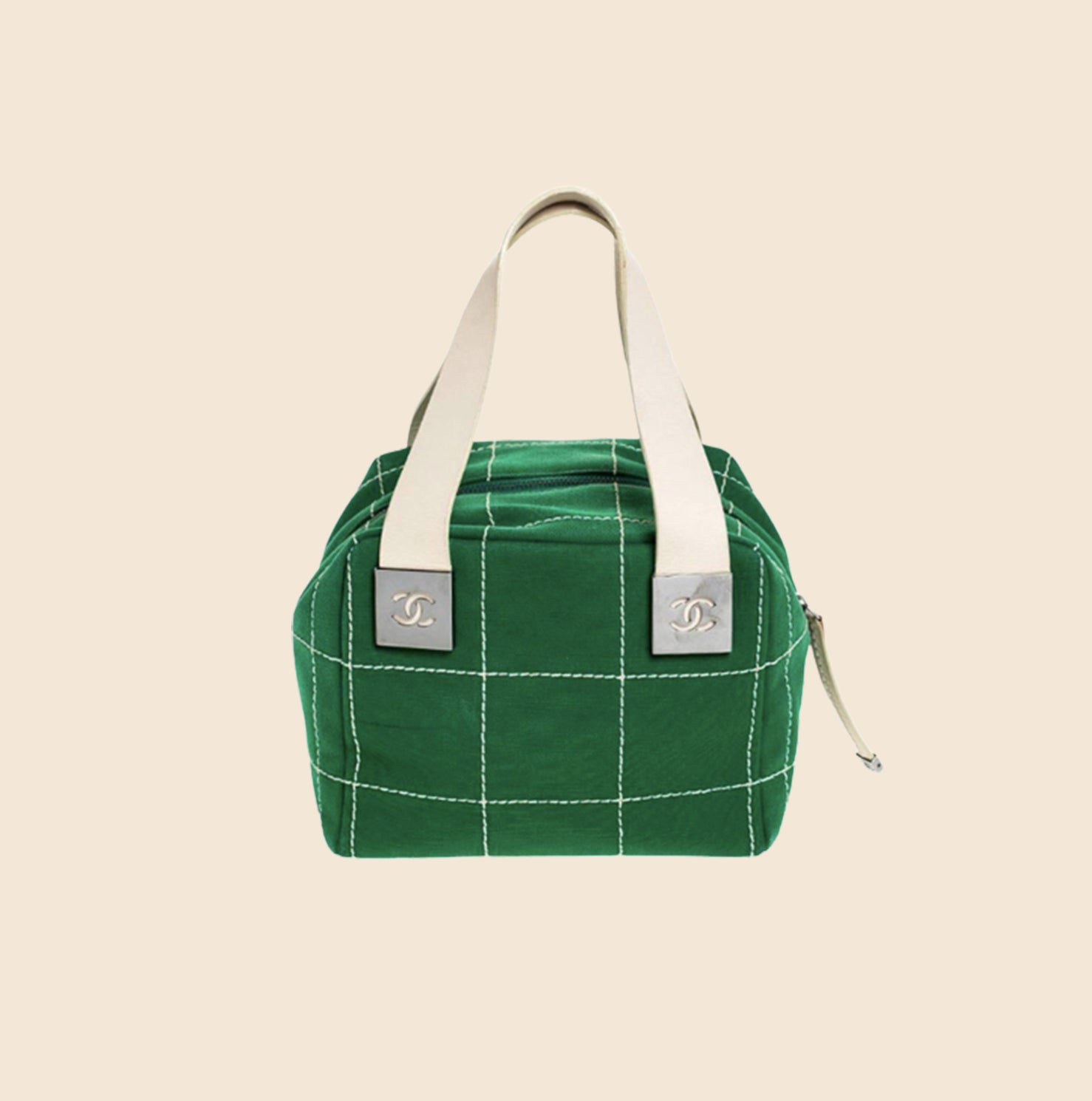 Mini bowling bag, Lambskin & wenge wood, green — Fashion