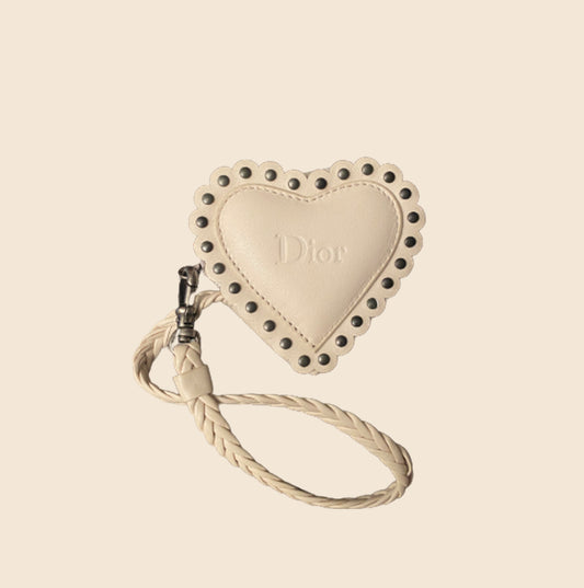 CHRISTIAN DIOR WHITE LEATHER MINI HEART POUCH
