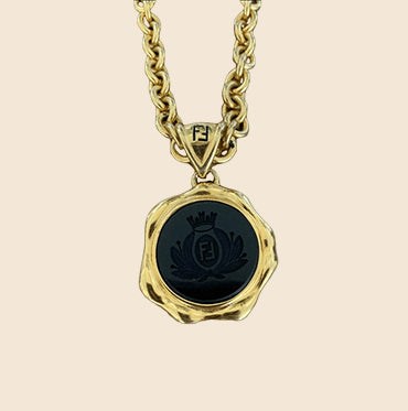 FENDI FF LOGO BLACK CREST PENDANT NECKLACE