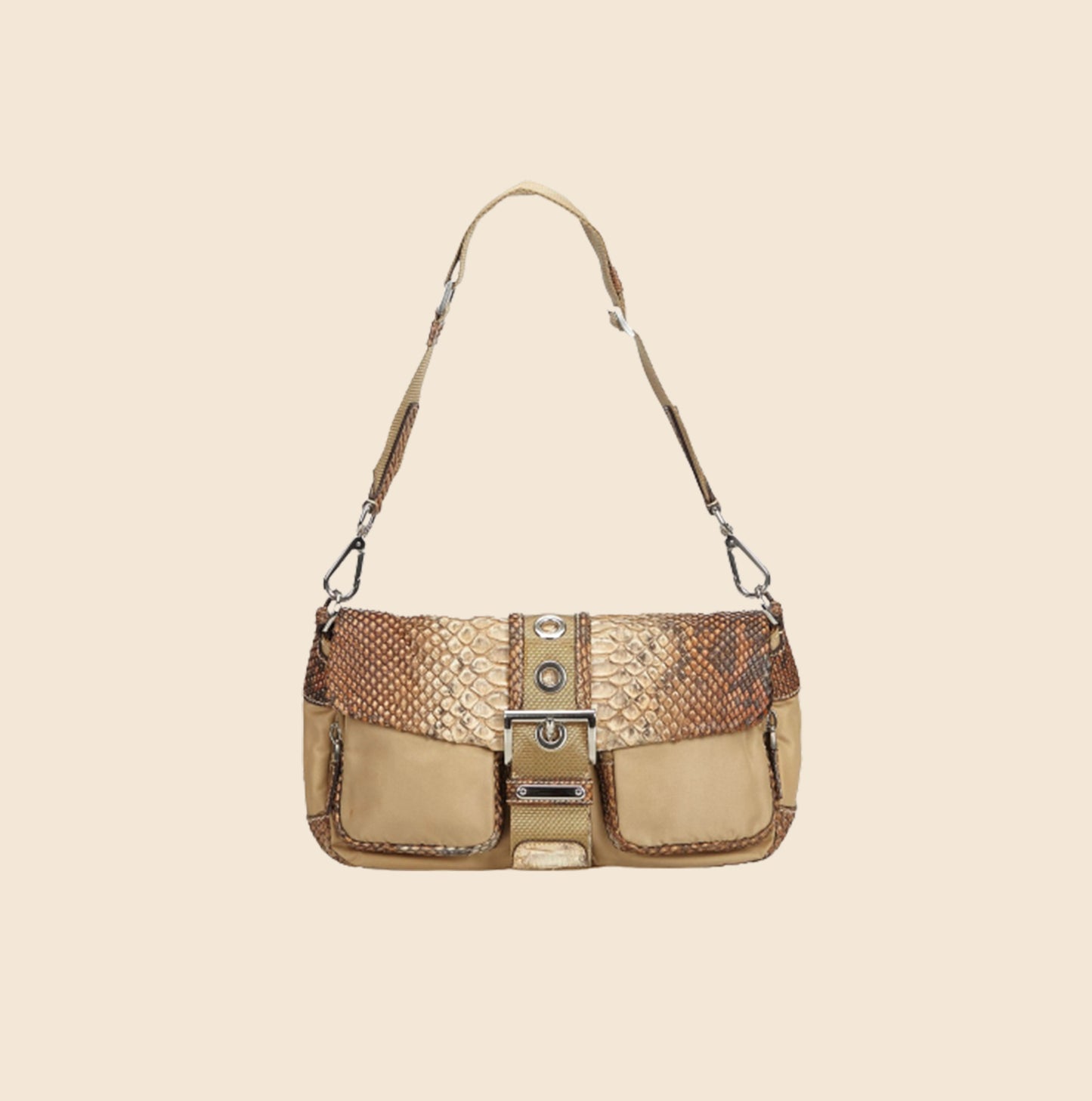 Prada Python-Trimmed Raffia Shoulder Bag