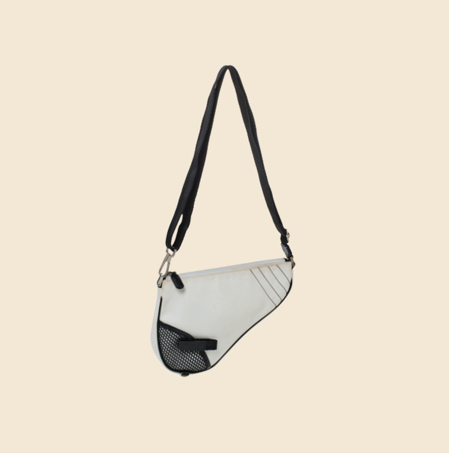 CHRISTIAN DIOR WHITE BLACK NYLON MESH SADDLE BAG RDB